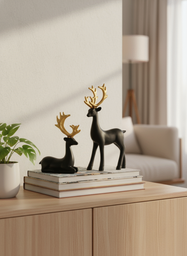Black Golden Deer Showpiece for Home Décor | Premium Couple Reindeer Figurine Set for Living Room, Office Table Decoration & Gift Purpose | Modern Luxury Decorative Showpiece (Set of 2)