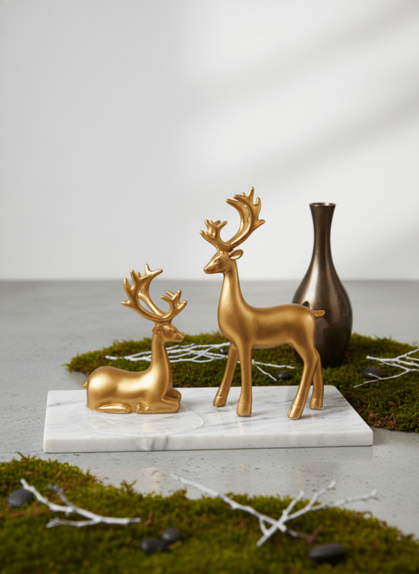 Golden Deer Showpiece for Home Décor (Set of 2) | Luxury Reindeer Couple Figurine for Living Room, Bedroom & Office Table | Premium Resin Decorative Statue for Home Decoration & Gift Purpose