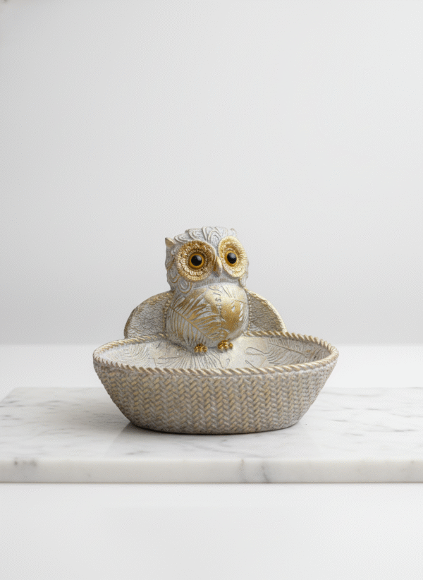 Golden Owl Decorative Bowl Showpiece for Home Décor | Multipurpose Dry Fruit, Chocolate, Key & Coin Holder | Tabletop Resin Figurine for Living Room & Office Decoration | Gift Item for Housewarming
